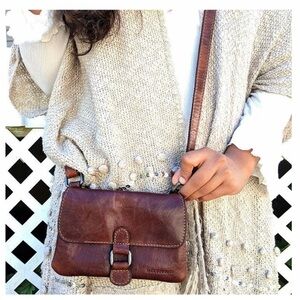 Jack Georges Brown Leather Voyager Crossbody Bag